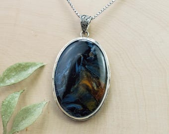 Pietersite Pendant; Natural Untreated Namibia Pietersite; 43x31mm