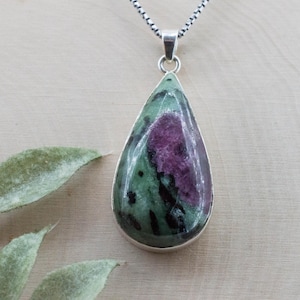 Ruby Zoisite Pendant; Natural Untreated Tanzania Anyolite; 34x19mm