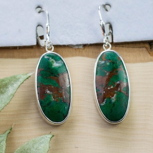 Malachite Earrings; Natural Untreated Australia Malachite