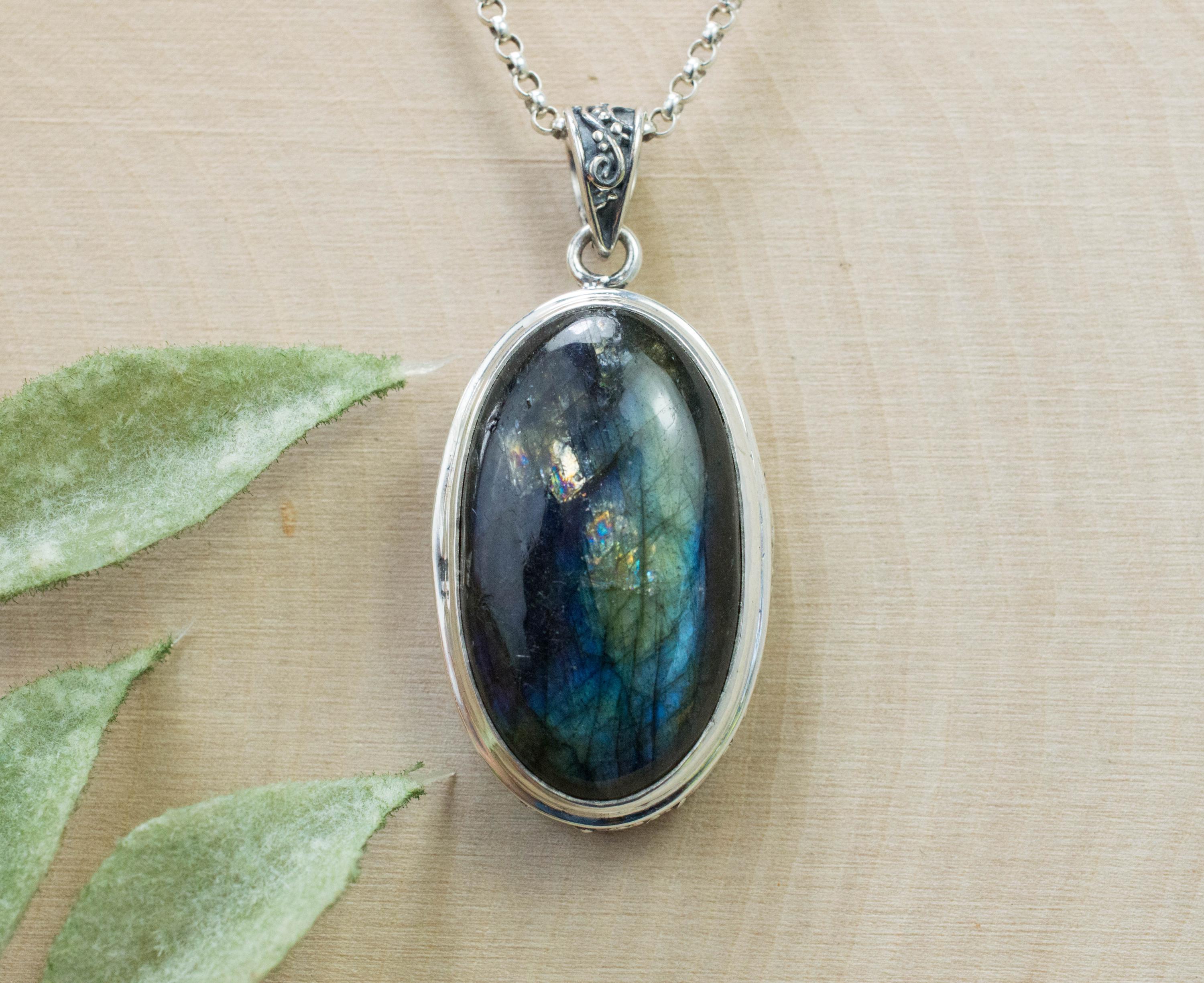 Labradorite Pendant; Natural Untreated Madagascan Labradorite