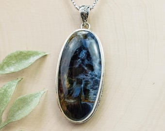 Pietersite Pendant; Natural Untreated Namibia Pietersite; 46x25mm