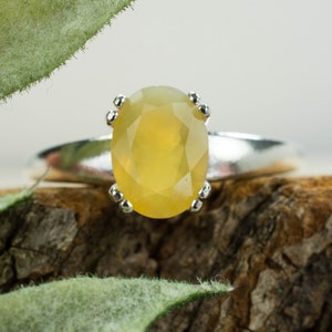 Anillo de ópalo amarillo, ópalo de Tanzania genuino sin tratar