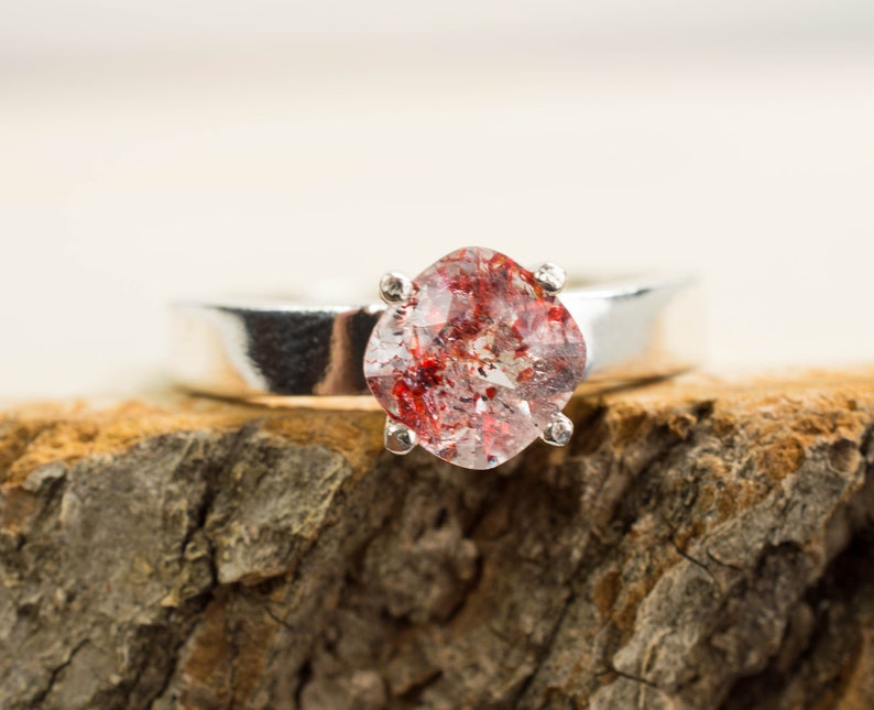 Hematite Quartz Sterling Silver Ring; Genuine Untreated Quartz