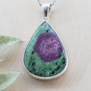 Ruby Zoisite Pendant; Natural Untreated Tanzania Anyolite; 37x27mm