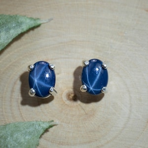 Star Sapphire Earrings, Genuine Thailand Blue Star Sapphires; 1.750cts
