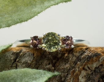 Danburite and Garnet Ring; Genuine Untreated Danburite and Garnet