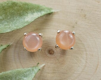 Peach Moonstone Earrings; Natural Untreated Indian Moonstone; 1.670cts