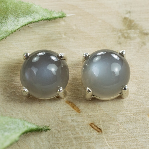 Gray Moonstone Earrings; Natural Untreated India Moonstone