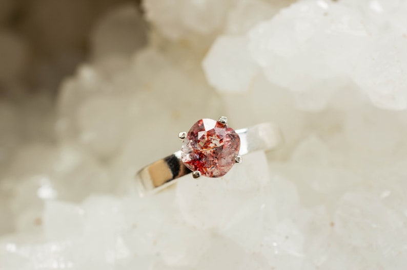 Hematite Quartz Sterling Silver Ring; Genuine Untreated Quartz