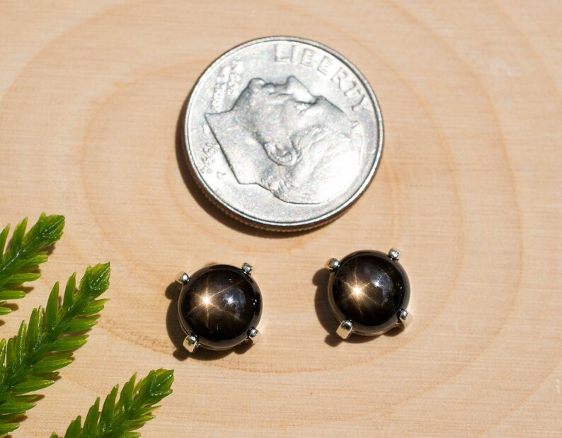 Black Star Sapphire Sterling Silver Earrings; genuine Star Sapphire