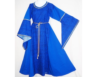 Girl Sz 10 Medieval Cotton Dress Gown w/ Metallic Trim & Hanging Sleeves SCA LARP