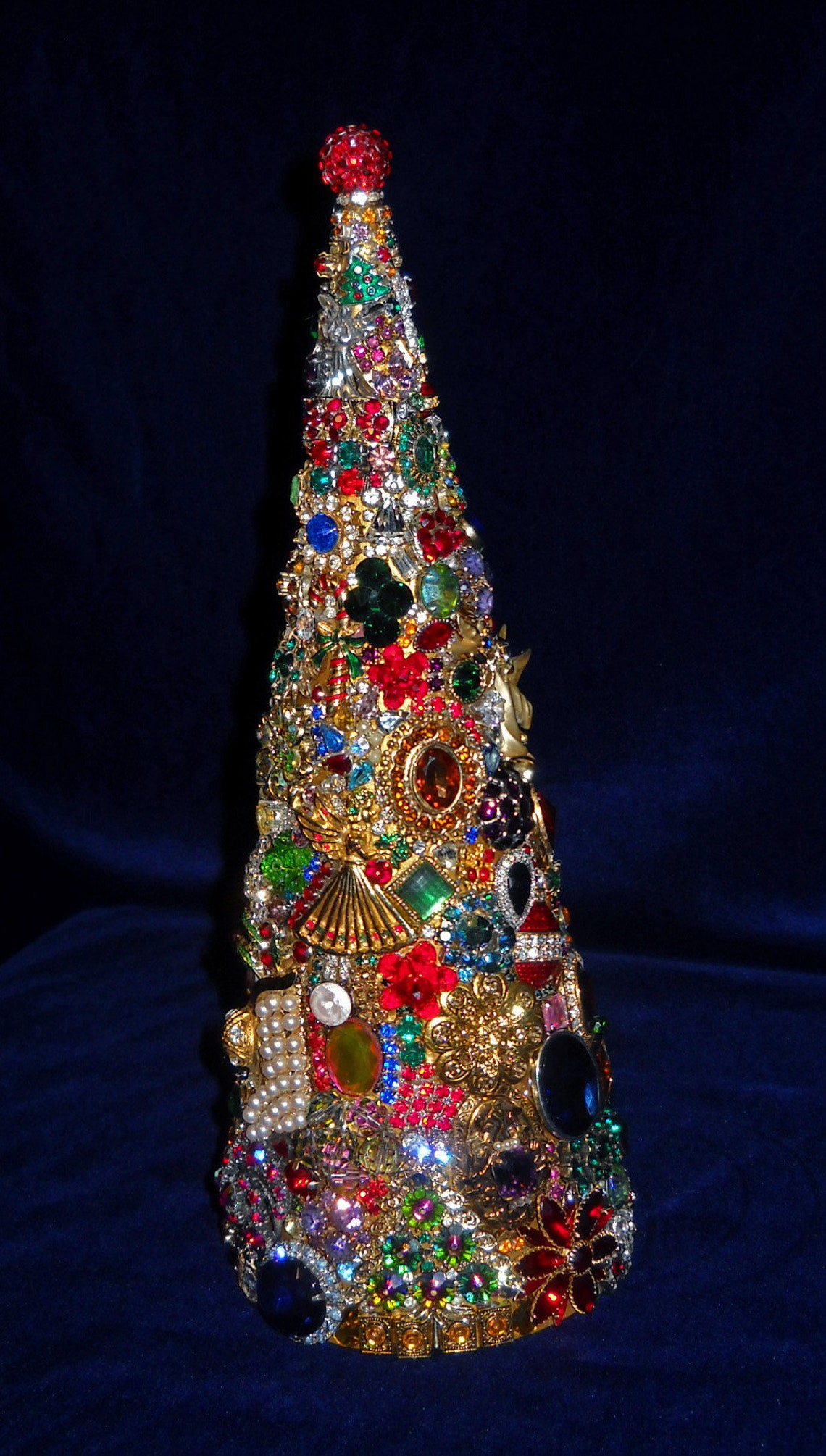 Jeweled Cone Christmas Holiday Tree 11 Vintagetonew Etsy