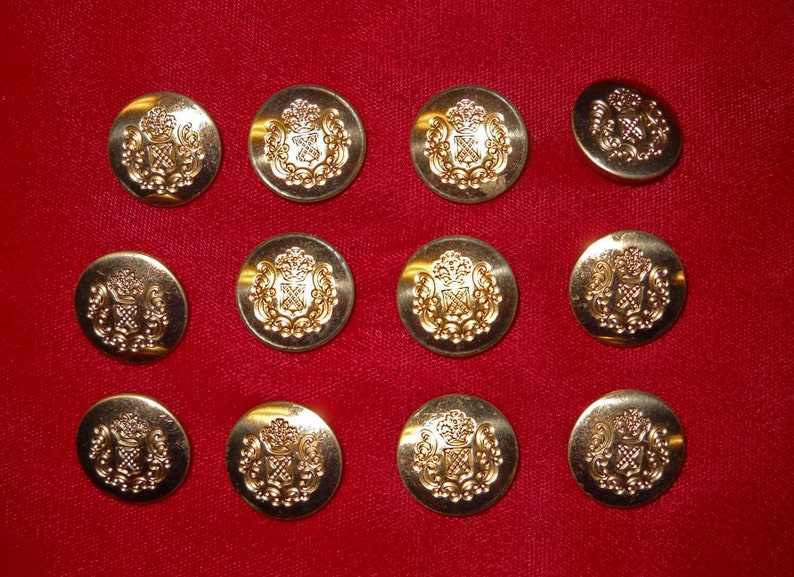 12 Gold Tone Metal Shank Buttons With Heraldry Crest Shield - Etsy