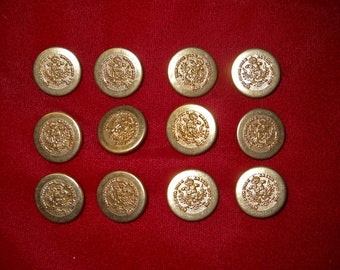 12 Gold Tone Metal Shank Buttons with Heraldry Crest Shield for Renaisance Costume