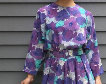 1980s Large Floral Print Dress