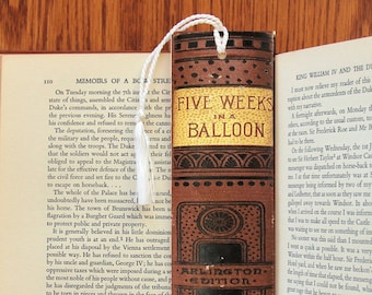 Five Weeks in a Balloon Verne Book Spine Felt Tasseled Bookmark