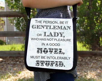 Ondraaglijk stom Jane Austen Quote Canvas Grote Messenger Bag Portemonnee