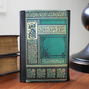 Cartera de mano de piel sintética plegable con tapa de libro de Shakespeare Works