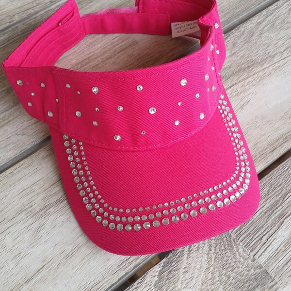 Crystal Sun Visor Bling Hot Pink Cotton One Size Equestrian Ladies Girls Sports Bridal