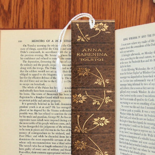 Anna Karenina Book Spine Felt Tasseled Bookmark 2x7" Floral Book