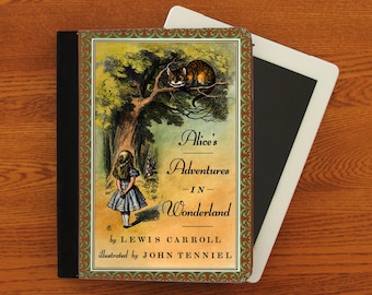 Couverture de livre Alice au pays des merveilles pour iPad 2, 3, 4, iPad Mini, étui de protection en cuir, toile et daim