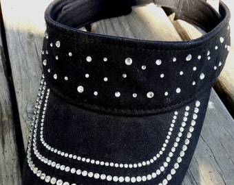 Crystal Sun Visor Bling  Black Cotton One Size Equestrian Ladies Girls Pool Sports Bridal