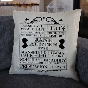 Jane Austen Pride & Prejudice Emma Mansfield Park Sense Sensibility Throw Pillow Gift