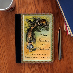 Alice in Wonderland Old Book Cover Notebook Journal Suede Canvas Cute!