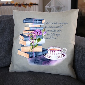 Bibliophile "She Reads Books To Live" Quote Throw Pillow Gift