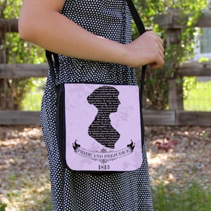 Jane Austen Pride & Prejudice SM Messenger Bag Sac à main porté épaule Cadeau livre silhouette