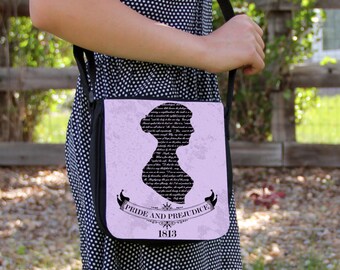 Jane Austen Pride & Prejudice SM Messenger Bag Shoulder Handbag Gift Book Silhouette