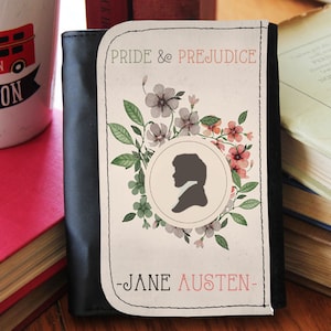 Cartera de piel sintética de Jane Austen con la leyenda Orgullo y prejuicio