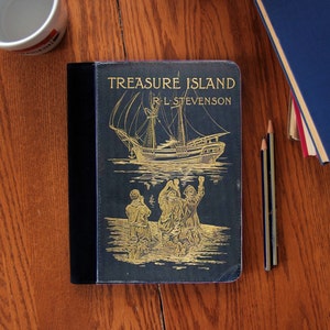 Treasure Island Robert Louis Stevenson Old Book Cover Notebook Journal Suede Canvas Cute!