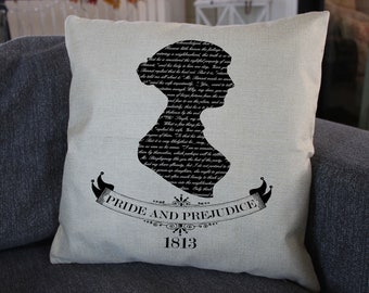 Coussin cadeau silhouette Orgueil et préjugés Jane Austen