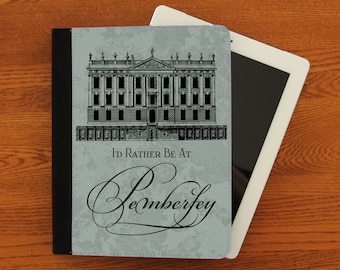 Plutôt être chez Pemberley, étui de protection pour iPad 2, 3, 4, iPad Mini, toile en cuir et daim