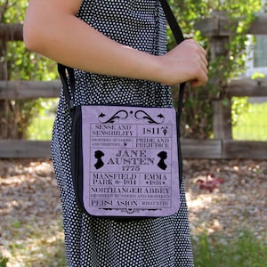 Bolso bandolera de hombro, bolso de mano, libro de regalo, silueta, Jane Austen, Orgullo y prejuicio, Emma Mansfield Park, Sense, Sensibility, SM