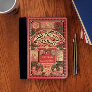 Sous Le Mers 20,000 Leagues French Book Cover Notebook Journal Suede Canvas Cute!