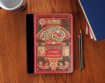 Sous Le Mers 20 000 lieues Couverture de livre en français Cahier de notes Carnet de notes Toile en daim Mignon !