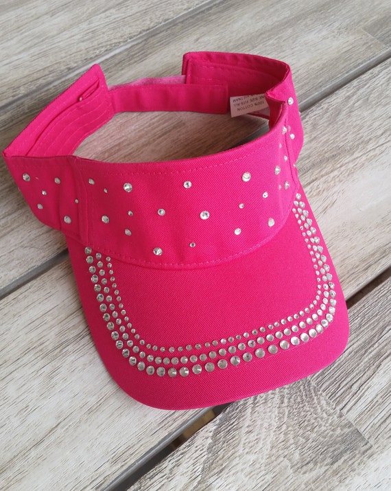 Crystal Sun Visor Bling Hot Pink Cotton One Size Equestrian Ladies Girls  Sports Bridal 