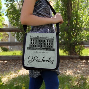 Jane Austen Pride & Prejudice Pemberley House  Messenger Bag Shoulder Handbag Gift Book Quote Green