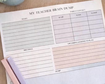 Large Notepad| My Teacher Brain Dump Notepad