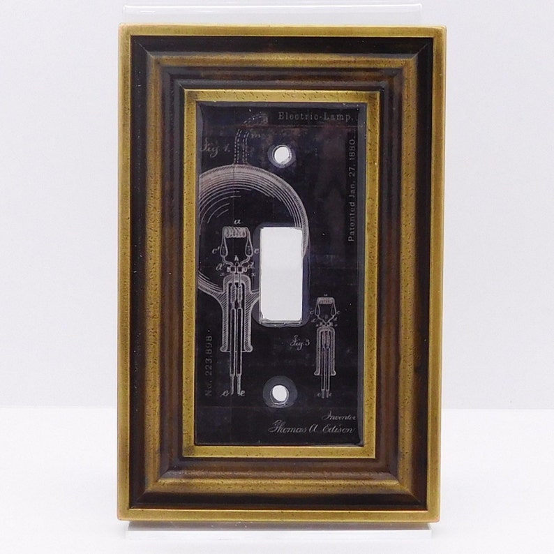 Edison Bulb Patent Light Switch Plate, in heavy antique brass cast metal image 4