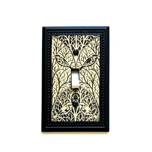 Four Little Birds Single Toggle Light Switch Plate in Black and Tan