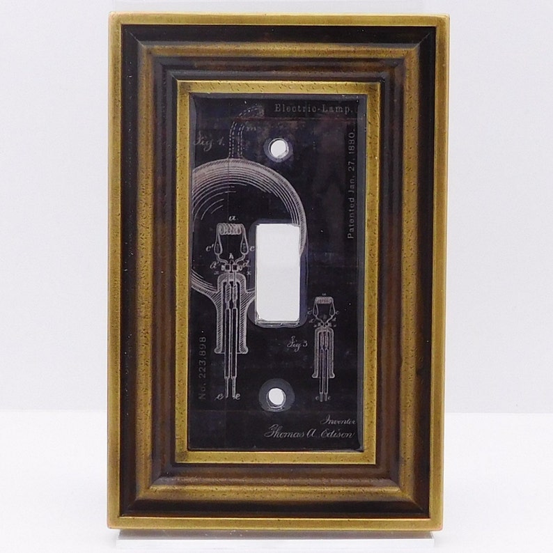 Edison Bulb Patent Light Switch Plate, in heavy antique brass cast metal image 8