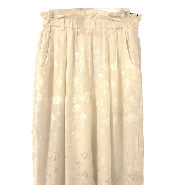 Vintage Wrapper Pants Ivory Seashell 1980's Rayon Acetate High Waist Large DH620