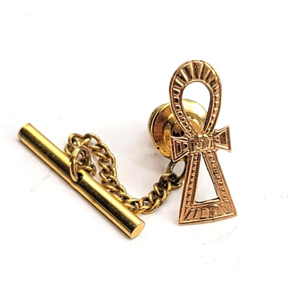 Yellow Gold Egyptian Ankh Cross Tie Tack Religiou… - image 1