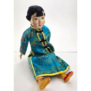 Vintage Chinese Silk-Clad Porcelain Doll With Traditional Dress 12.5&quot; JE330