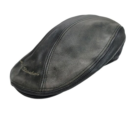 Harley Davidson Hat Black Leather Newsboy Cap Made in USA Vintage PR316 Etsy