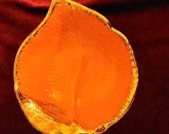 Vintage Orange Leaf Bowl Dish USA Pottery Gold Trim JJ3306