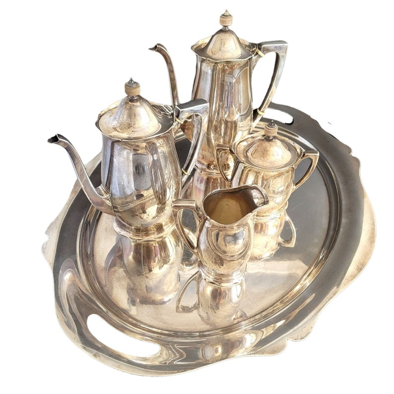 Antique Wallace Sterling Silver Tea Coffee Service 3370 and 25 Platter